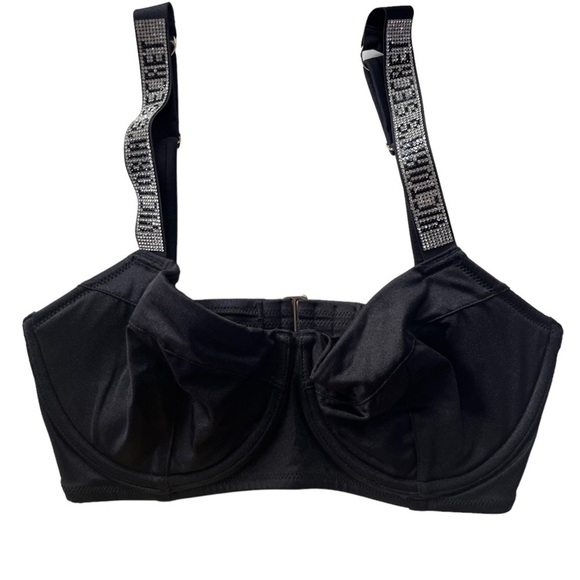 VICTORIAS SECRET SHINE STRAP WICKED PUSHUP BIKINI TOP BLING LOGO NWT 32DDD Black - Picture 1 of 5